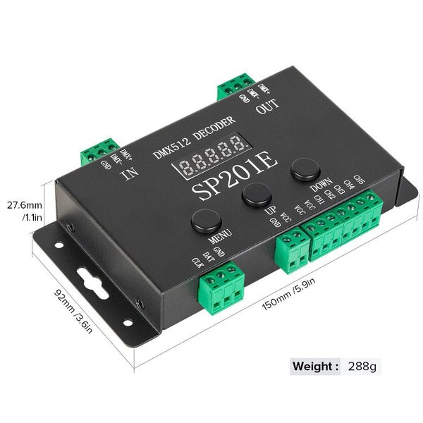 SP201E DMX512 LED Decoder 5CH PWM SPI SK9822 WS2812B WS2811 5050 RGB RGBW CCT FCOB DC5V-24V