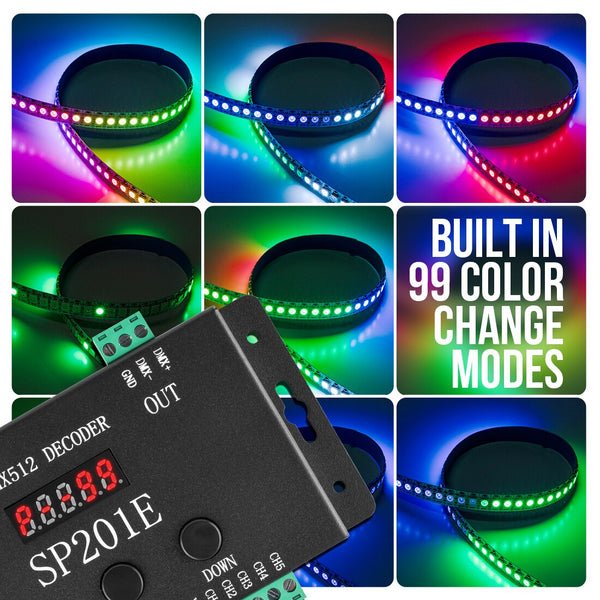 SP201E DMX512 LED Decoder 5CH PWM SPI SK9822 WS2812B WS2811 5050 RGB RGBW CCT FCOB DC5V-24V